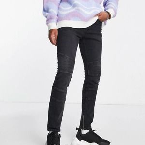 Topman Stretch Skinny Biker Jeans in Black